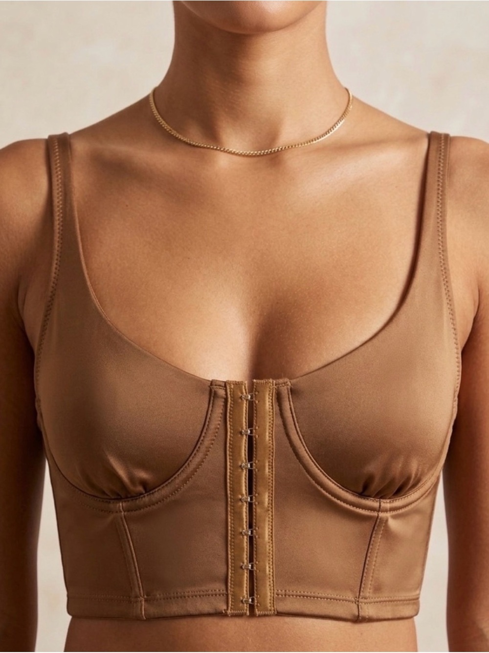 NWOT Mono B Brown Front-Hook Longline Bra Top - Large